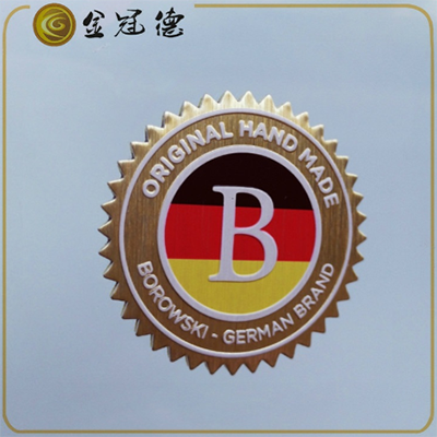 定制彩印B字標(biāo)貼五金印刷金色沖壓凹凸圓形商標(biāo)標(biāo)牌定做